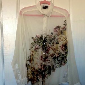 ASOS Sheer Floral Print Overshirt - White (Medium)